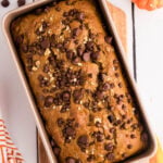 Chocolate Chip Pumpkin Bread Recipe in loaf pan.