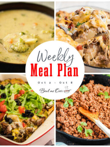 Collage of photos for weekly meal plan 40, with print overlay for social media.