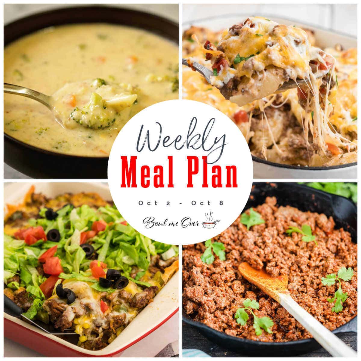Collage of photos for weekly meal plan 40, with print overlay for social media. 