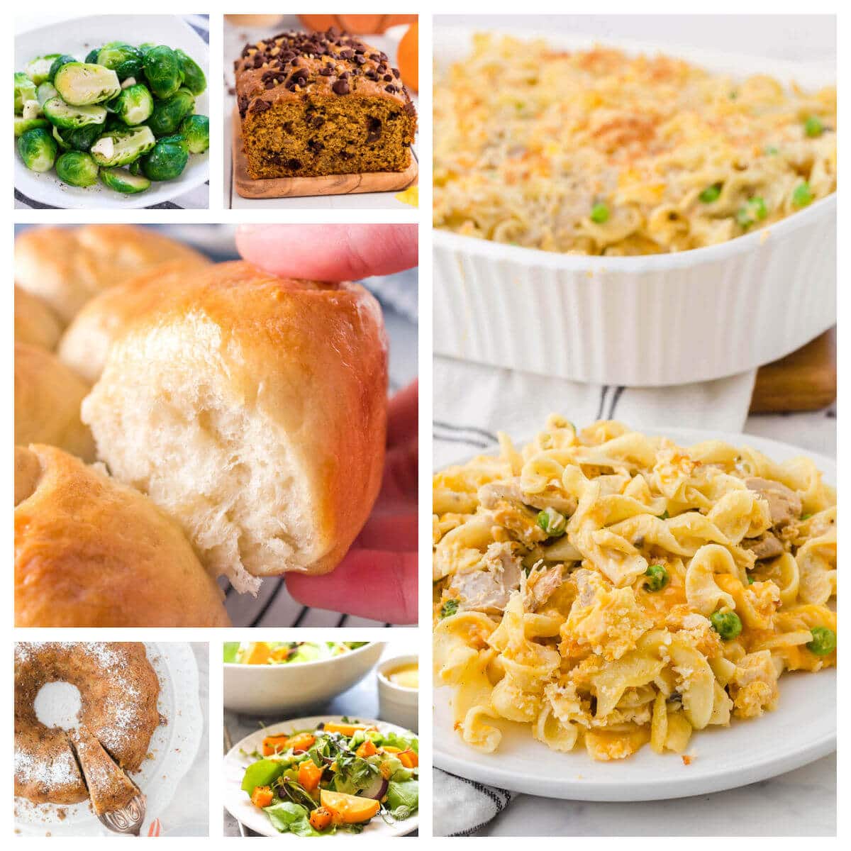 Collage of photos showing what to serve with tuna casserole.