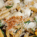 Casserole in baking dish with print overlay for Pinterest.
