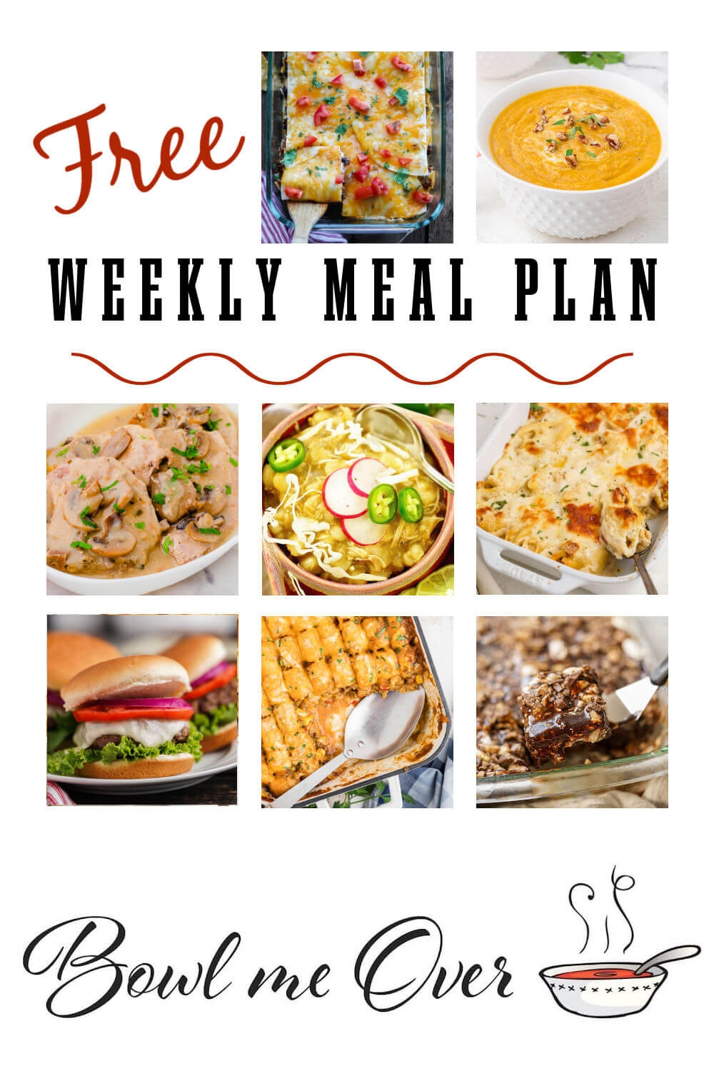 Collage of photos for weekly meal plan 43, with print overlay for Pinterest. 