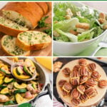 Collage of photos of what to serve with pasta bake, with print overlay for Pinterest.