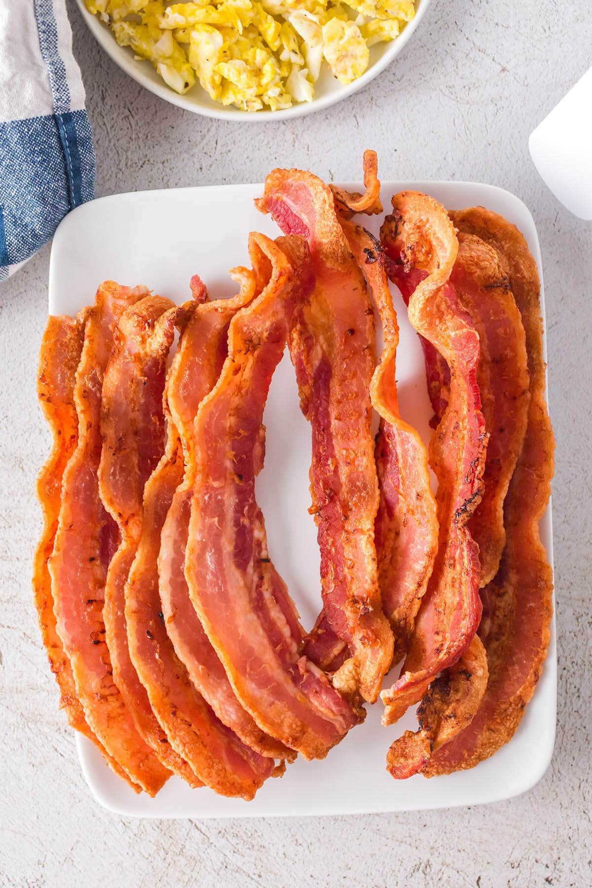 Crispy bacon on plate.