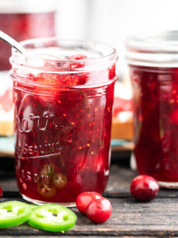 Jars of cranberry jalapeños jam.
