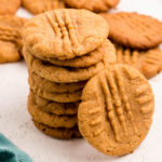 Stack of Peanut Butter cookies on platter.