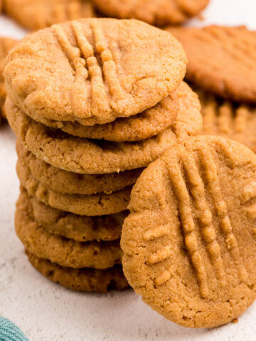 Stack of Peanut Butter cookies on platter.