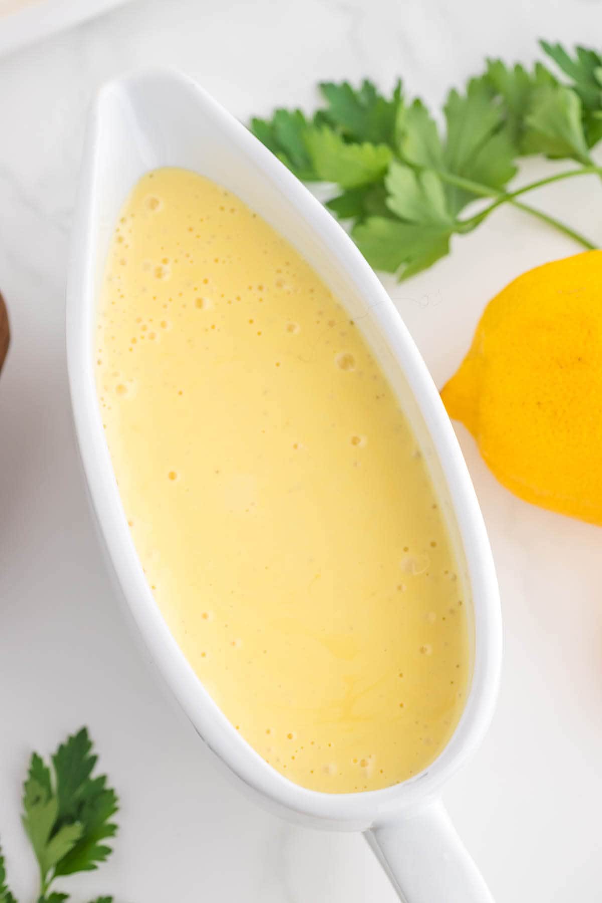 Blender Hollandaise Sauce in serving container. 