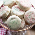 Ritz Cracker Peanut Butter Cookies in bowl. With print overlay for Pinterest.