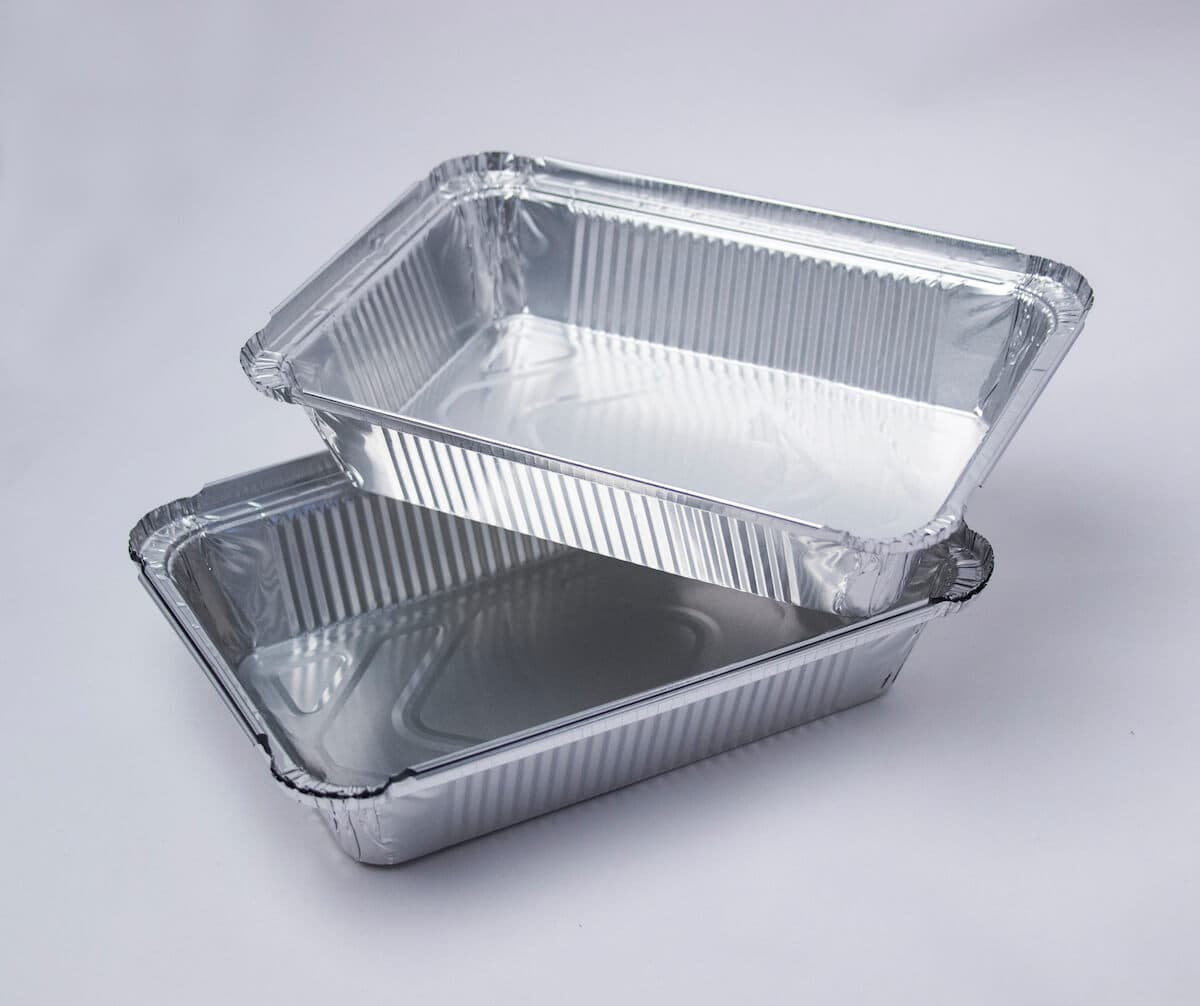 Two empty aluminum pans.