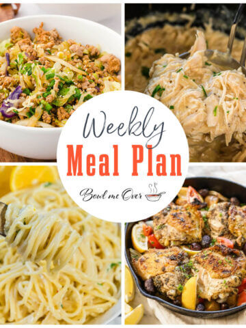 Collage of photos for free weekly meal plan 4, with print overlay for social media.