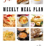 Collage of photos for weekly meal plan 5, with print overlay for Pinterest.