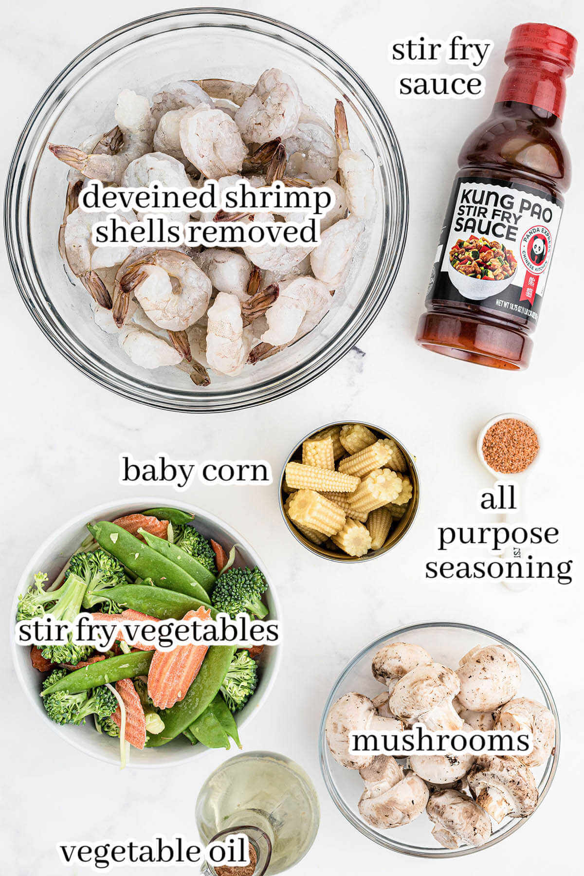 Ingredients for stir fry recipes, with print overlay.