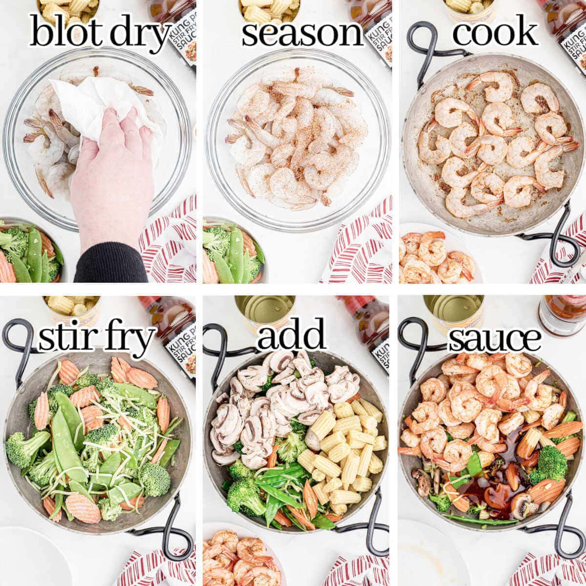 Step by step instructions to cook stir fry, with print overlay.