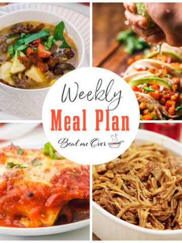 Weekly Meal Plan 6 collage of photos, with print overlay.