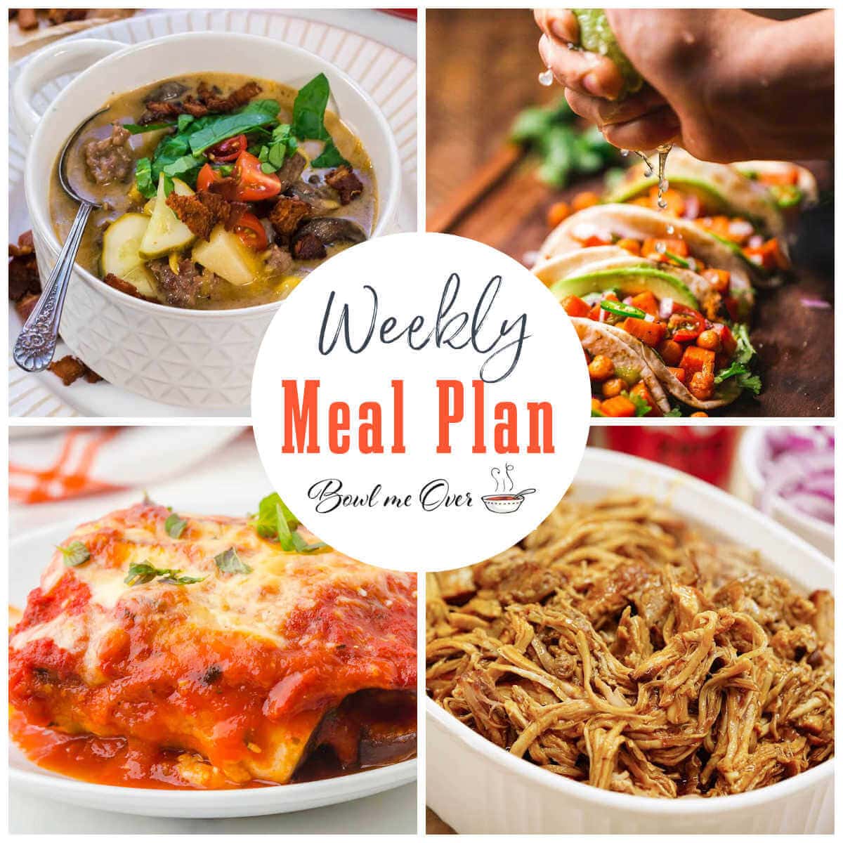 Weekly Meal Plan 6 collage of photos, with print overlay.