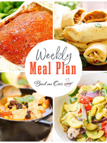 Collage of photos for weekly meal plan 8, with print overlay.