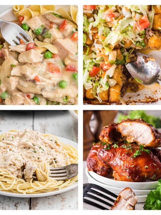 Collage of photos of easy dinner ideas.