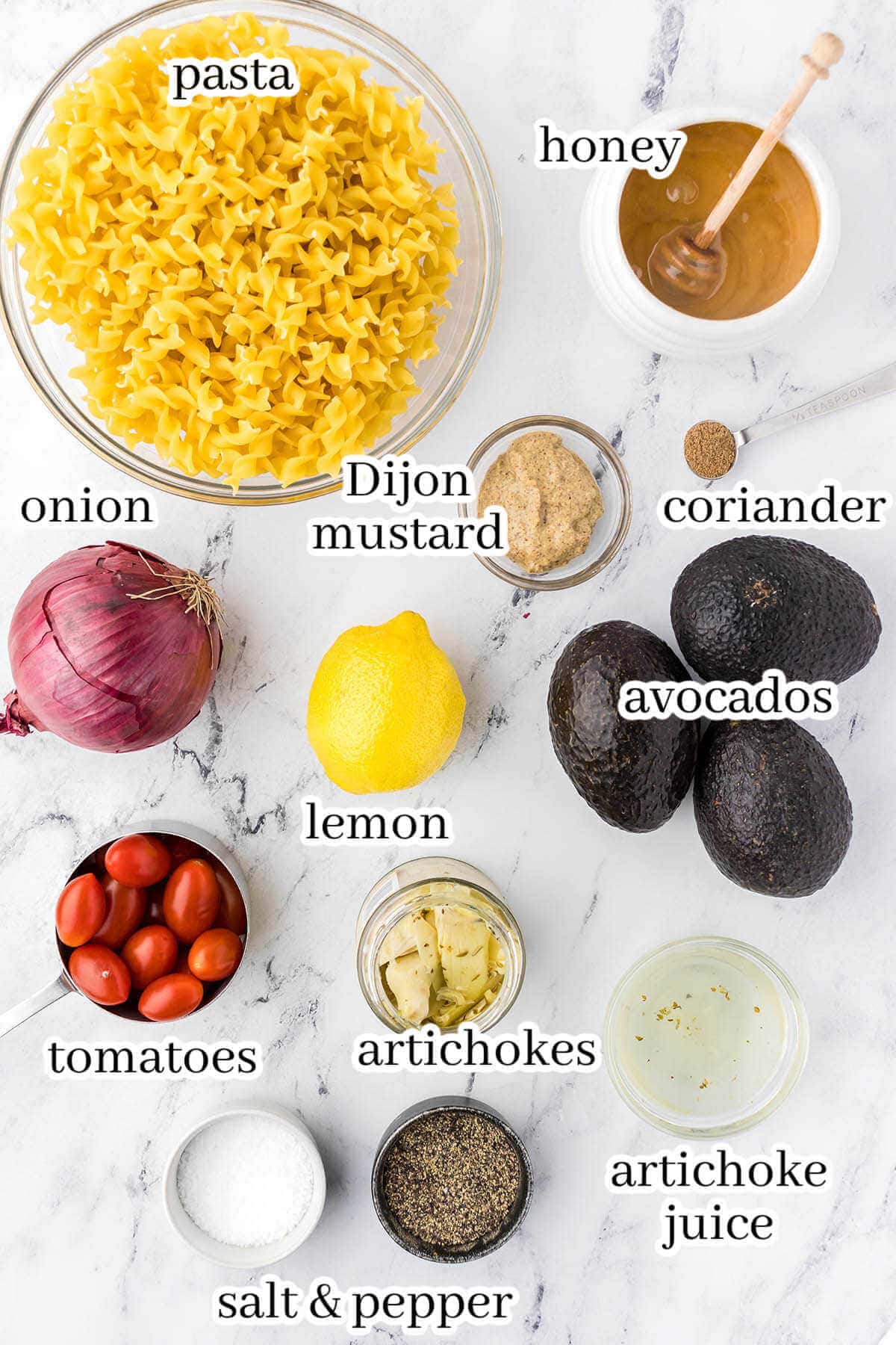 Ingredients to make salad recipes, with print overlay.