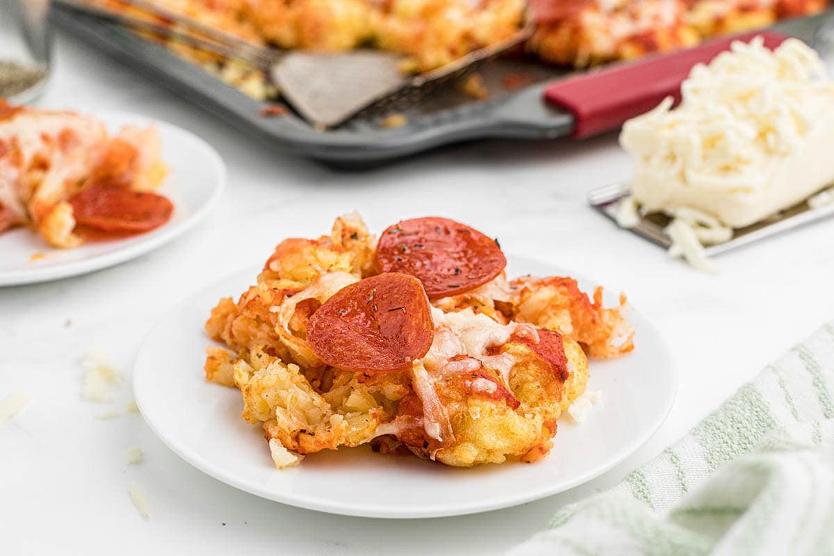 Tater Tot Pizza on plate.