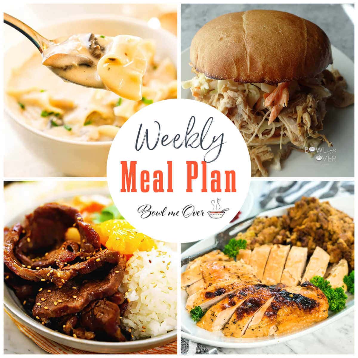 Collage of photos for Weekly Meal Plan 12, with print overlay for social media.