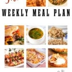 Collage of photos for free weekly meal plan 14 with print overlay.