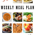 Collage of photos of for weekly meal plan 16 with print overlay for Pinterest.