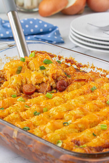 Chili Dog Tater Tot Casserole - Bowl Me Over