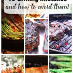 Grilling Mistakes and collage of grilling recipes.
