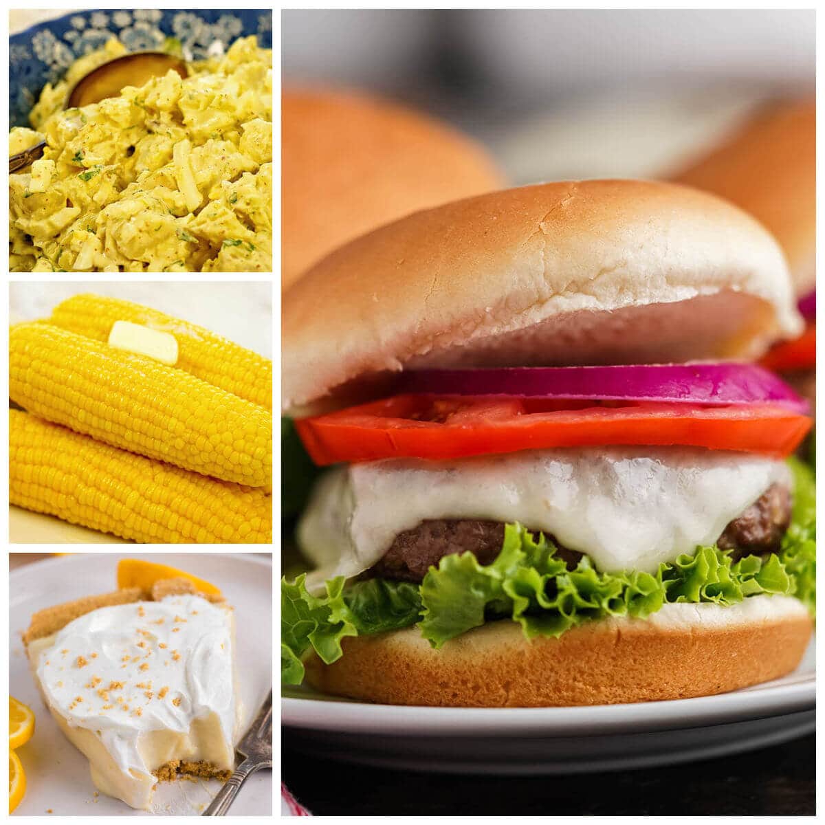 Collage of photos of what to serve with hamburgers.