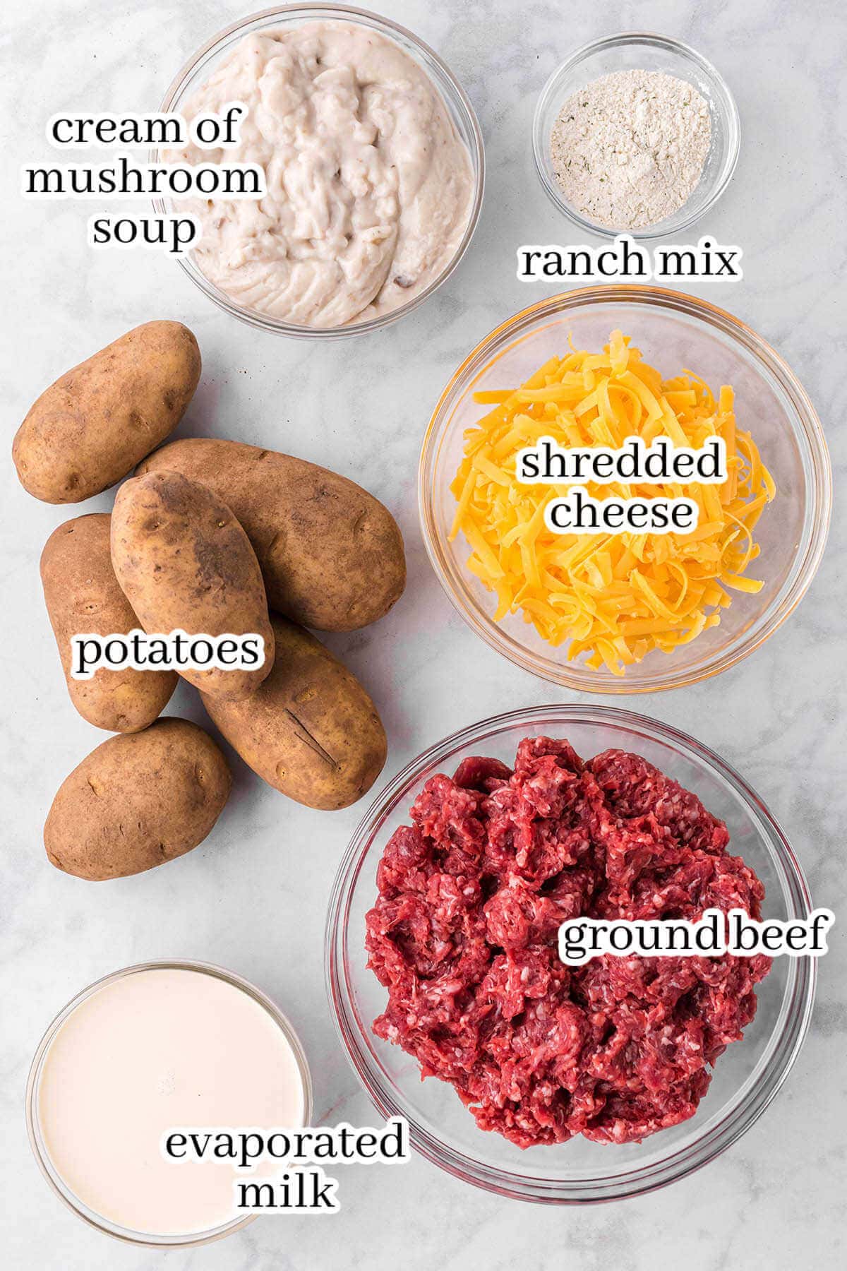 Ingredients to make the casserole dish, with print overlay.