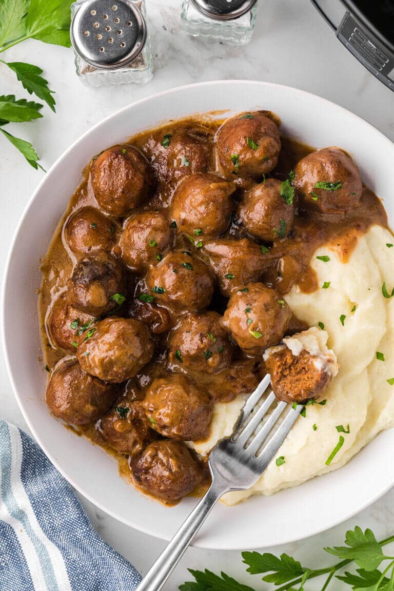 Slow Cooker Meatballs and Gravy - Bowl Me Over
