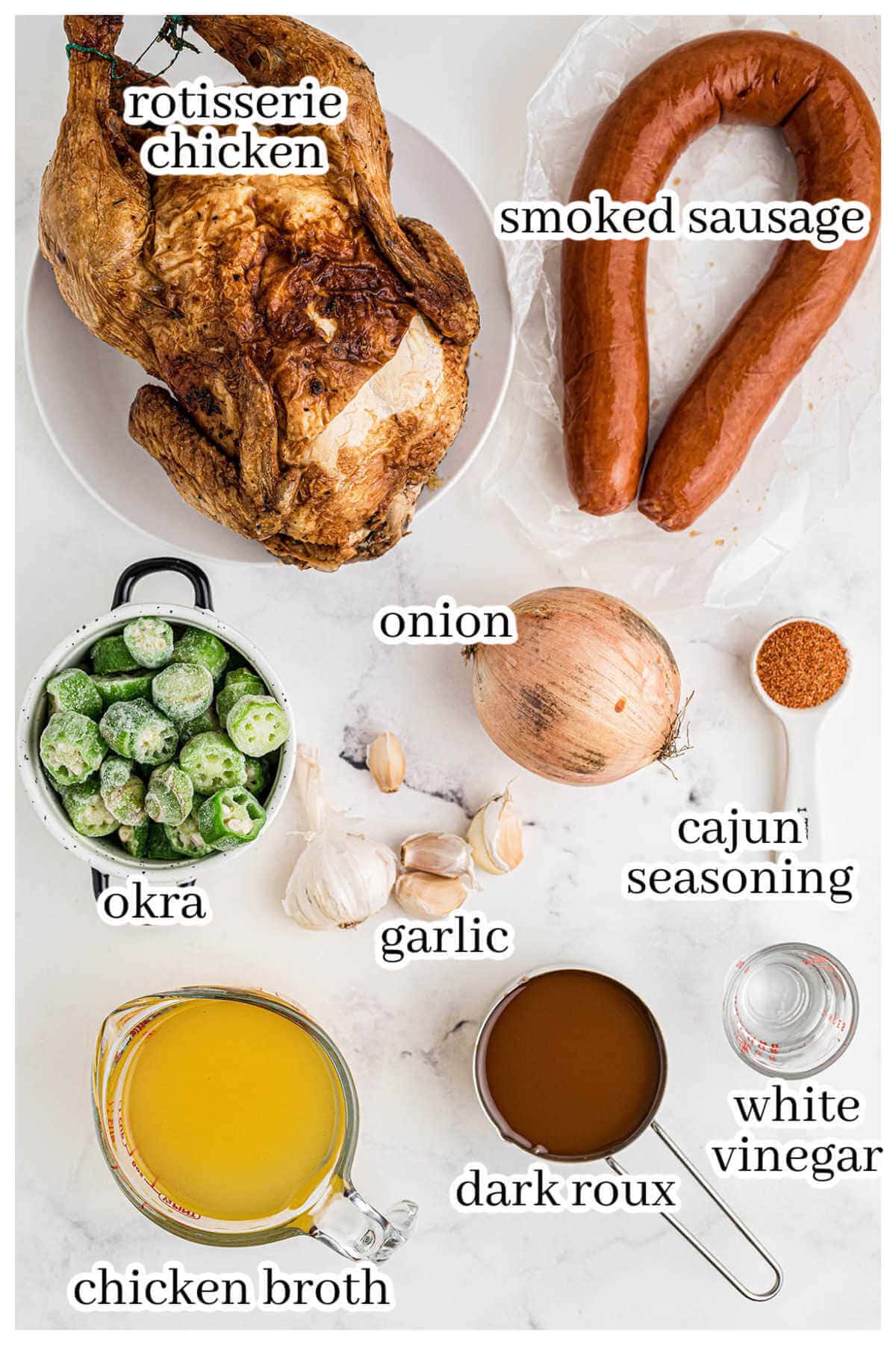 Ingredients to make the slow cooker recipe, with print overlay.