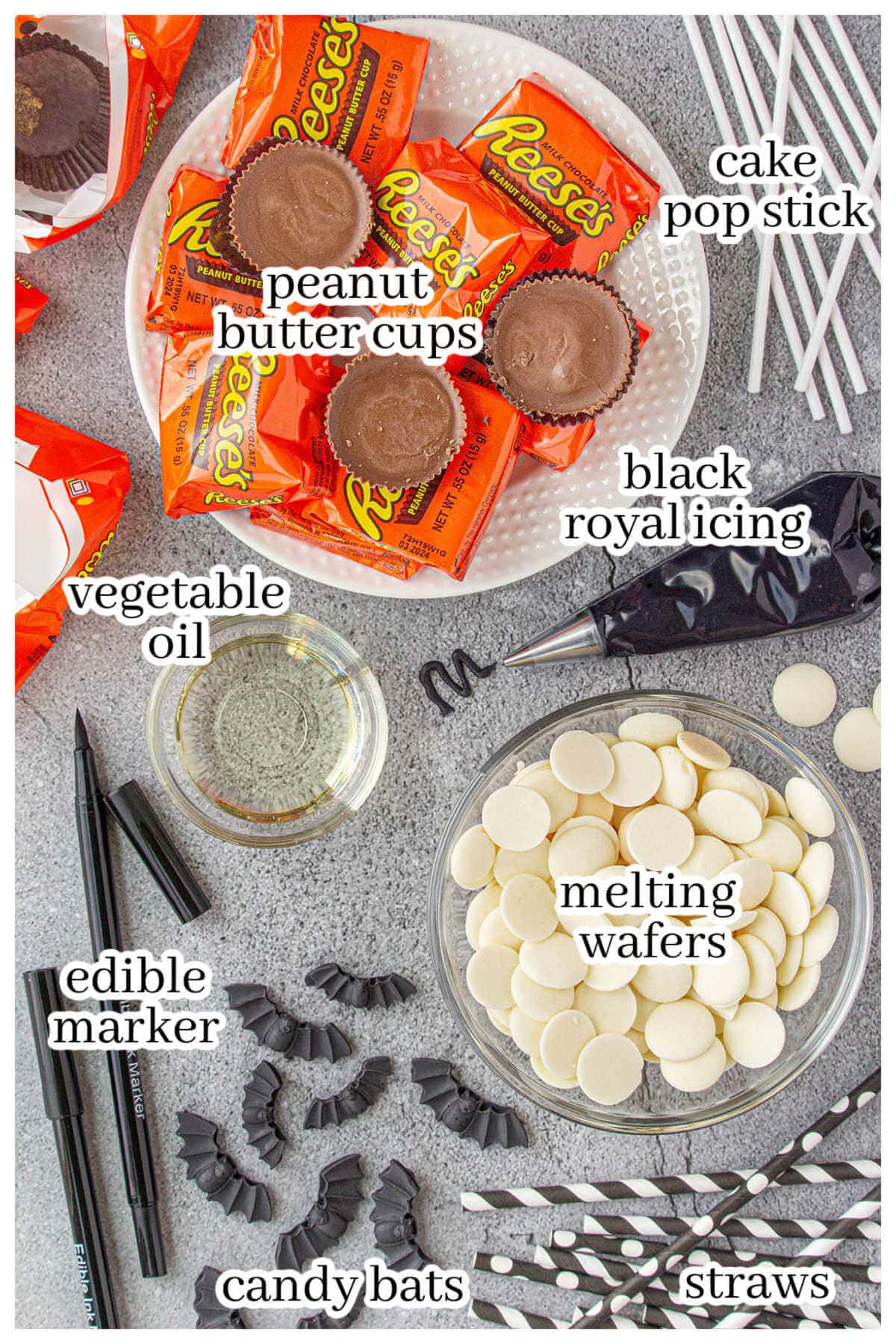 Ingredients to make the fun Halloween treat. With print overlay.