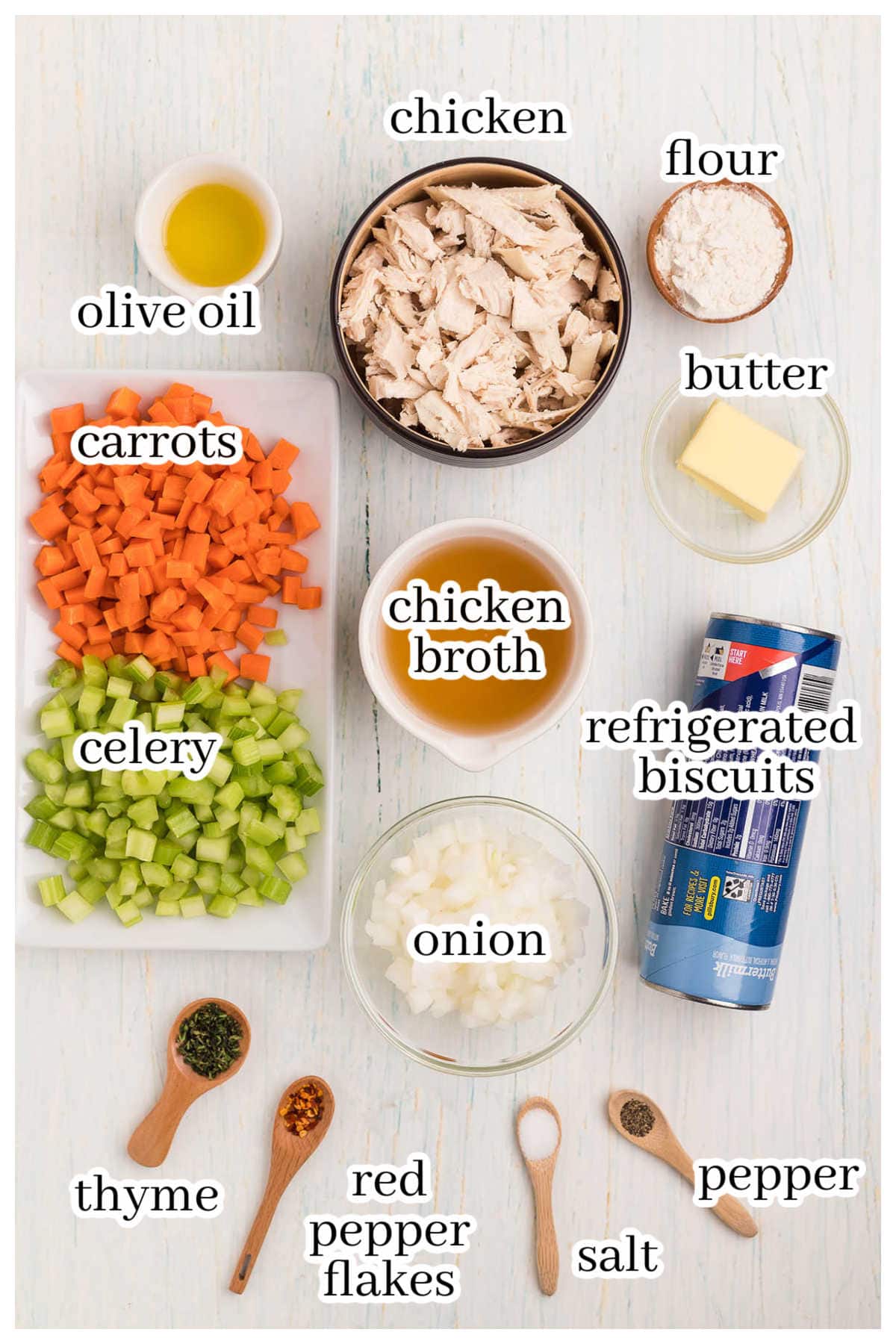 Ingredients for the soup recipe. With print overlay.