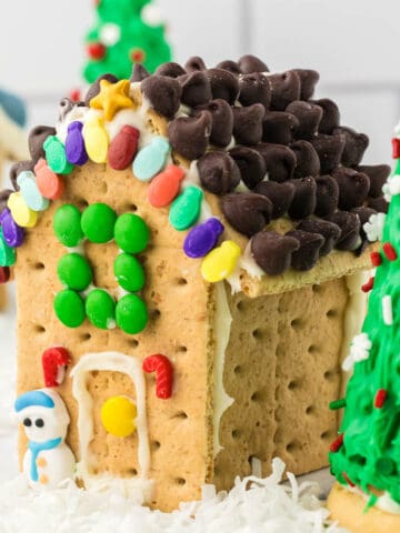 Gingerbread house decorated for the holidays.