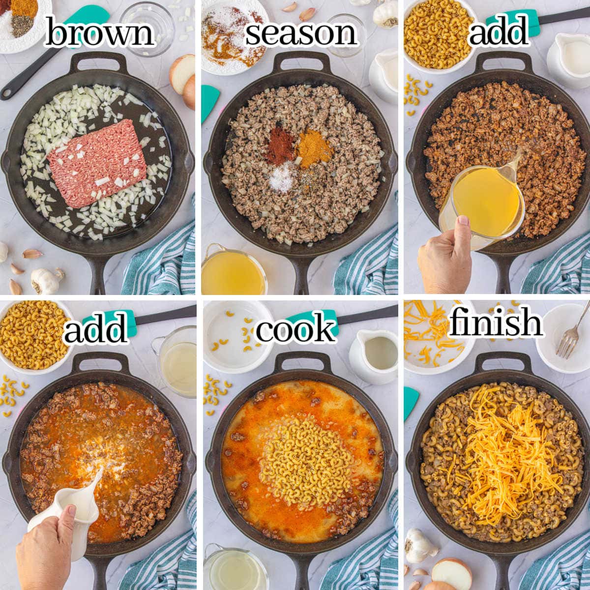 Step-by-step instructions to make the skillet recipe. With print overlay.