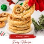 A plate filled with French Palmier Cookies just waiting for Santa. With print overlay for Pinterest.