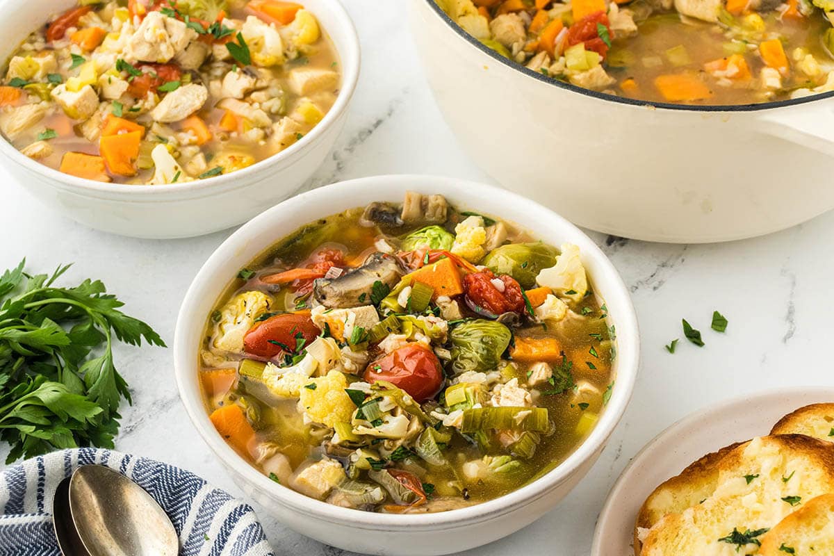 Leftover Turkey Soup Recipe with Roasted Vegetables - Bowl Me Over