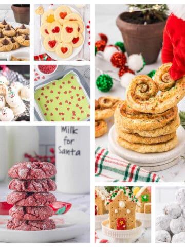 A collage of photos of Christmas cookies and treats.