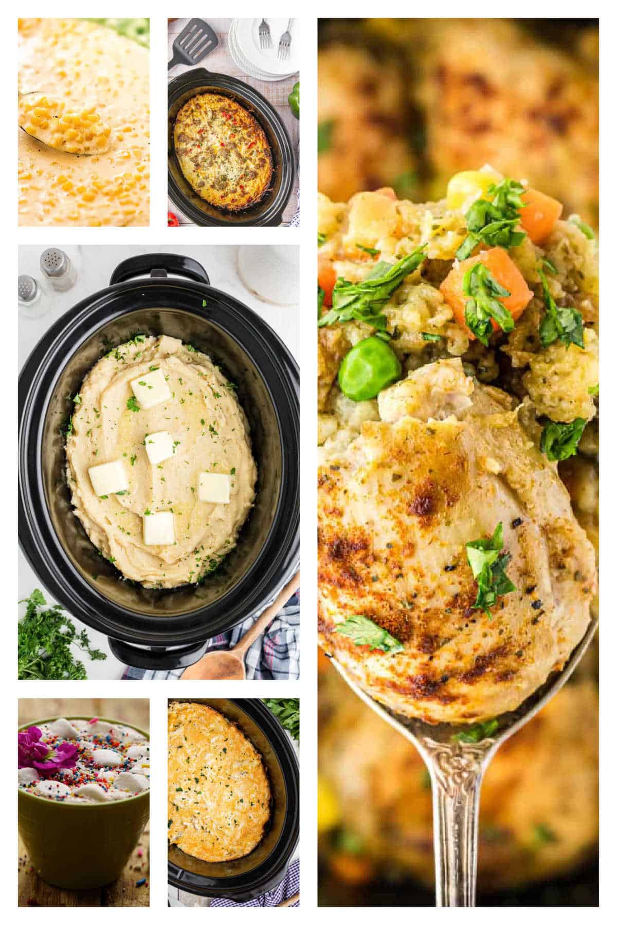 Collage of photos for Christmas crockpot recipes.