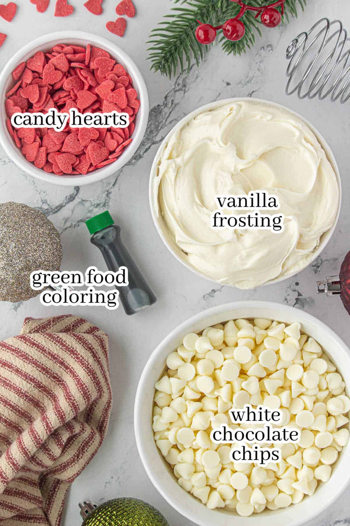 Ingredients to make the candy recipe. With print overlay.