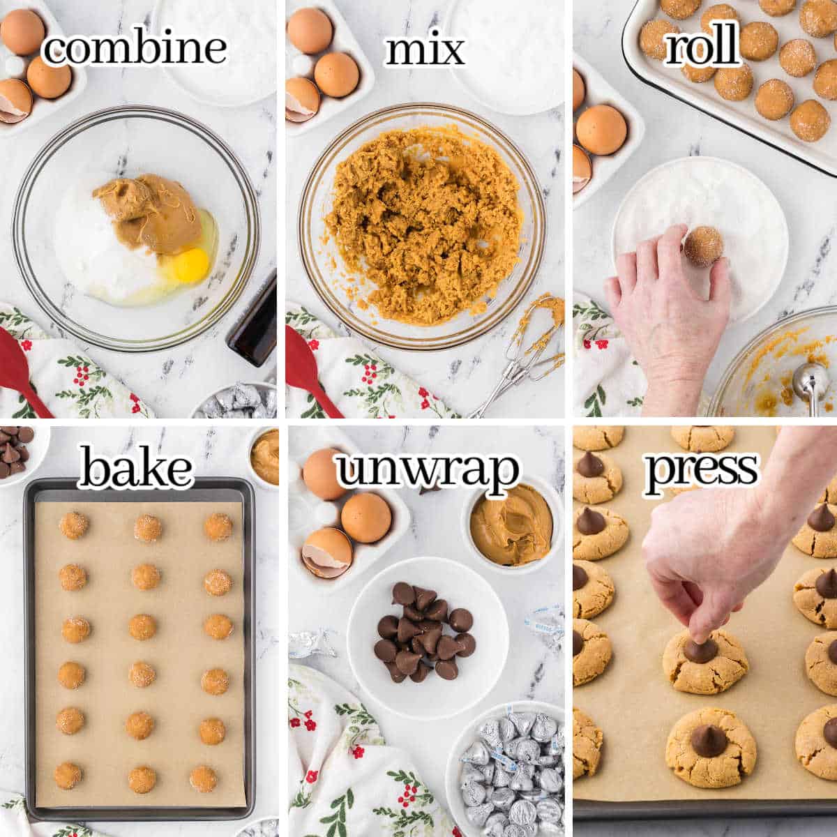 Step-by-step instructions to make the cookie recipe. With print overlay for clarification.