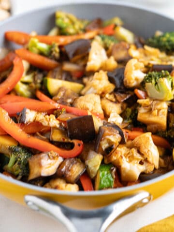 Kung Pao Vegetables in a large frypan.