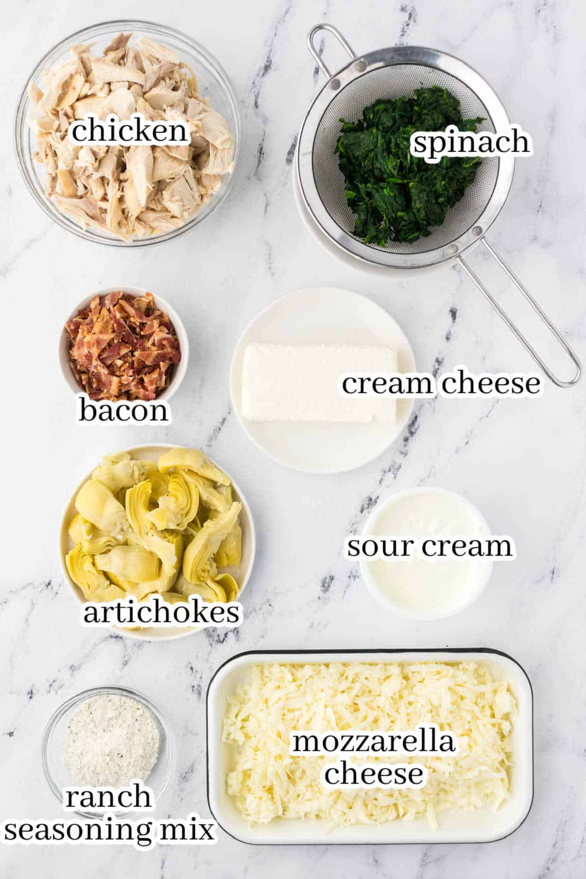 Ingredients to make the casserole dish with print overlay for clarification.