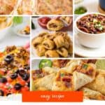 A collage of photos with the most popular Super Bowl Foods. With print overlay for Pinterest.