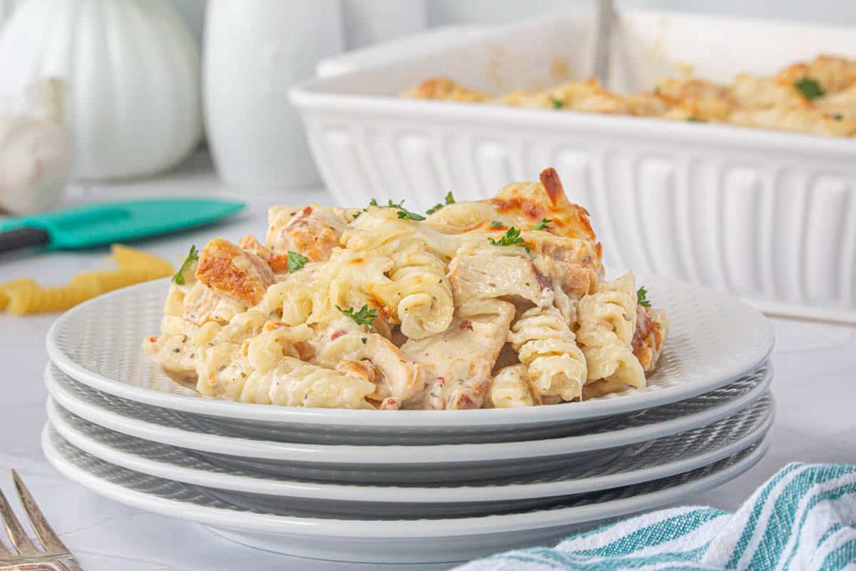 Garlic Parmesan Chicken Casserole on a plate.