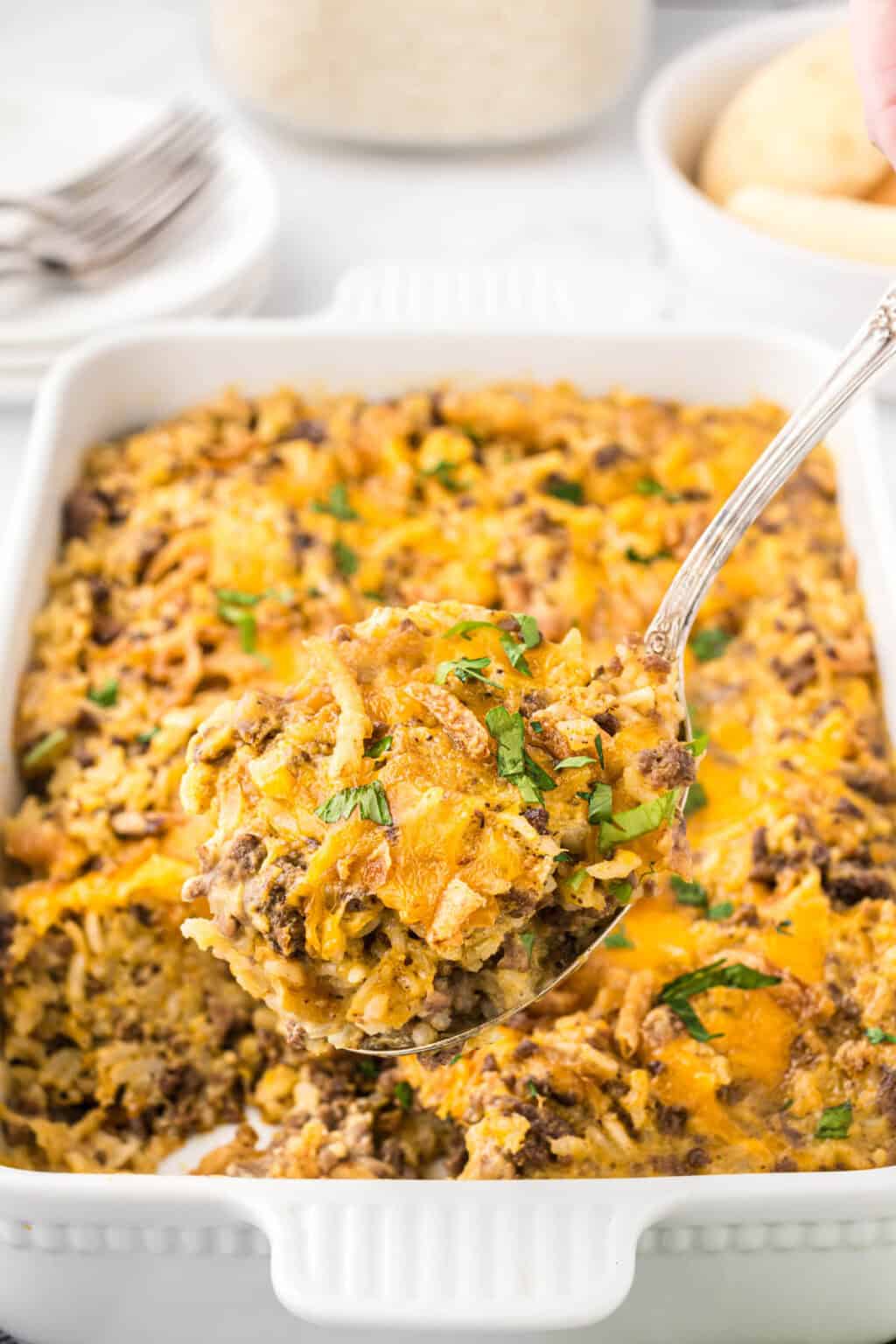 Cheesy Ranch Ground Beef and Rice Casserole - Bowl Me Over