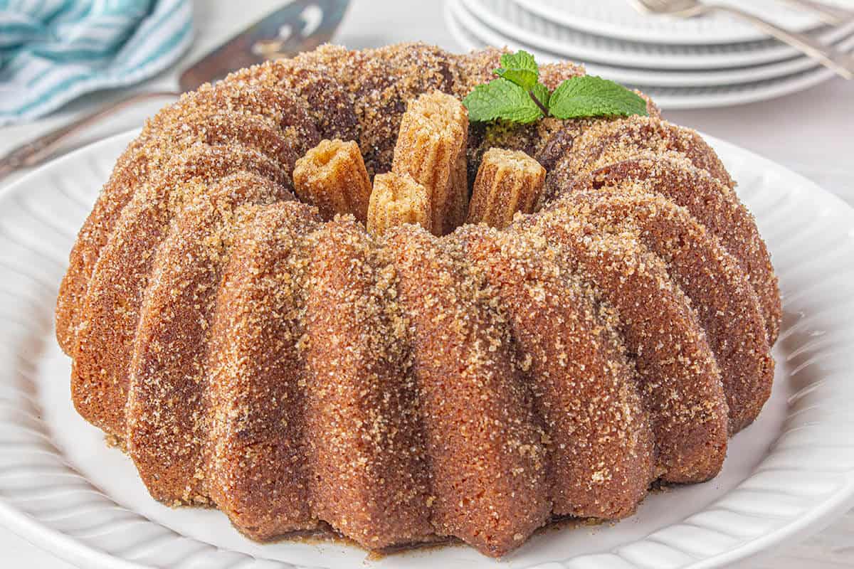 Churros Cake on a plate.