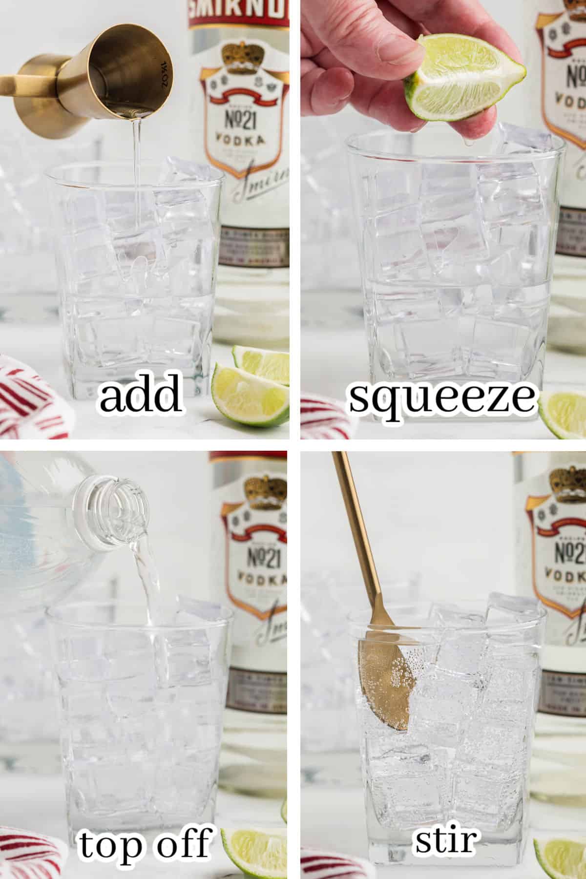 Step-by-step instructions to make the drink recipe, with print overlay for clarification.